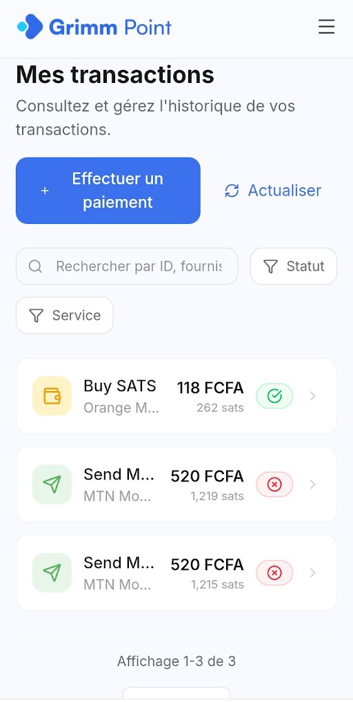 grimmpoint transactions sur mobile