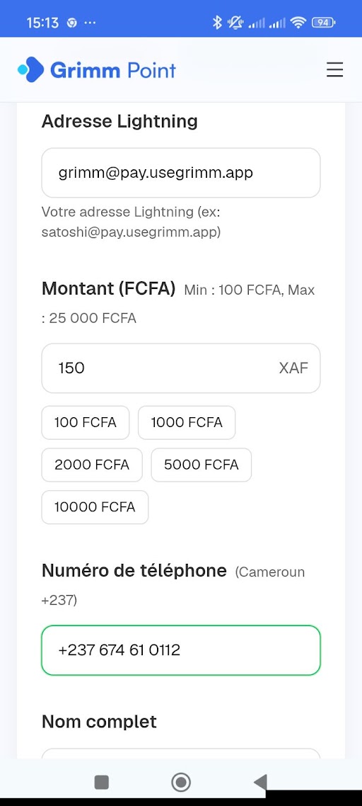 Informations de paiement