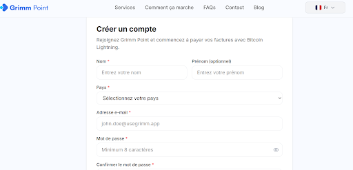grimmpoint créer un compte sur PC